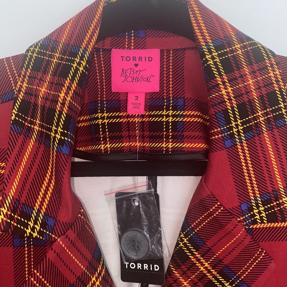 Betsey Johnson Torrid Collaboration Red Plaid Ponte Blazer Jacket - Picture 6 of 9